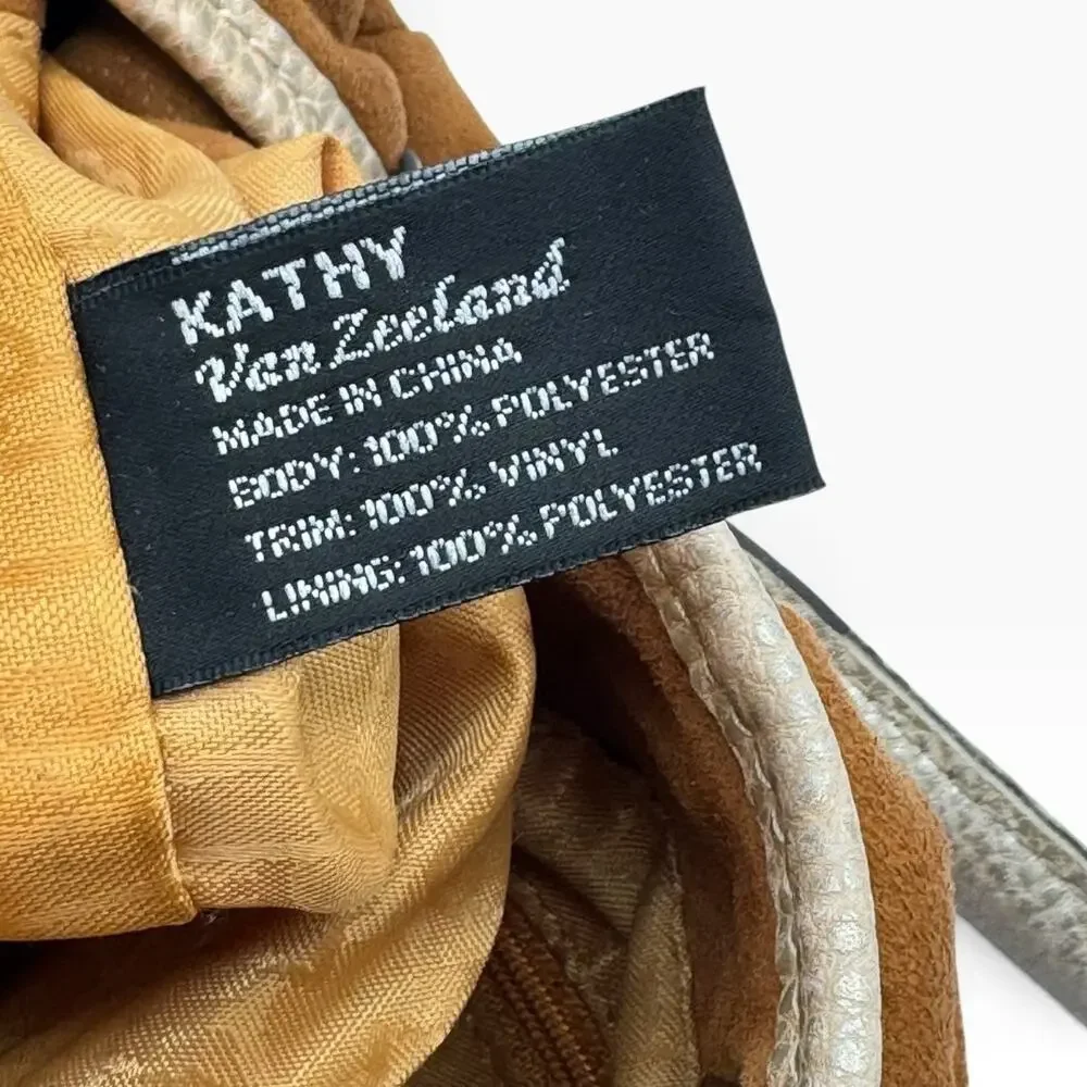 Kathy Van Zeeland Y2K Brown Faux Suede Hobo Bag Gold Crown Studded Purse